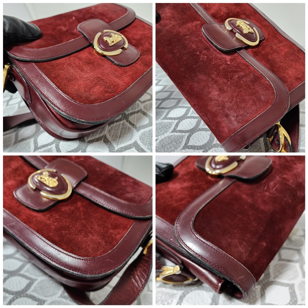 CELINE VINTAGE SULKY SUEDE CARRIAGE SHOULDER BAG BURGUNDY - Picture 12 of 15